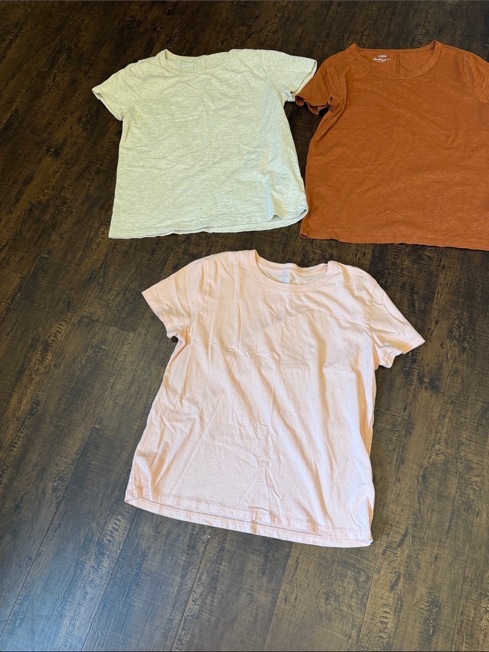 J. Crew Short Sleeve Tees in cream, light peach and burnt orange